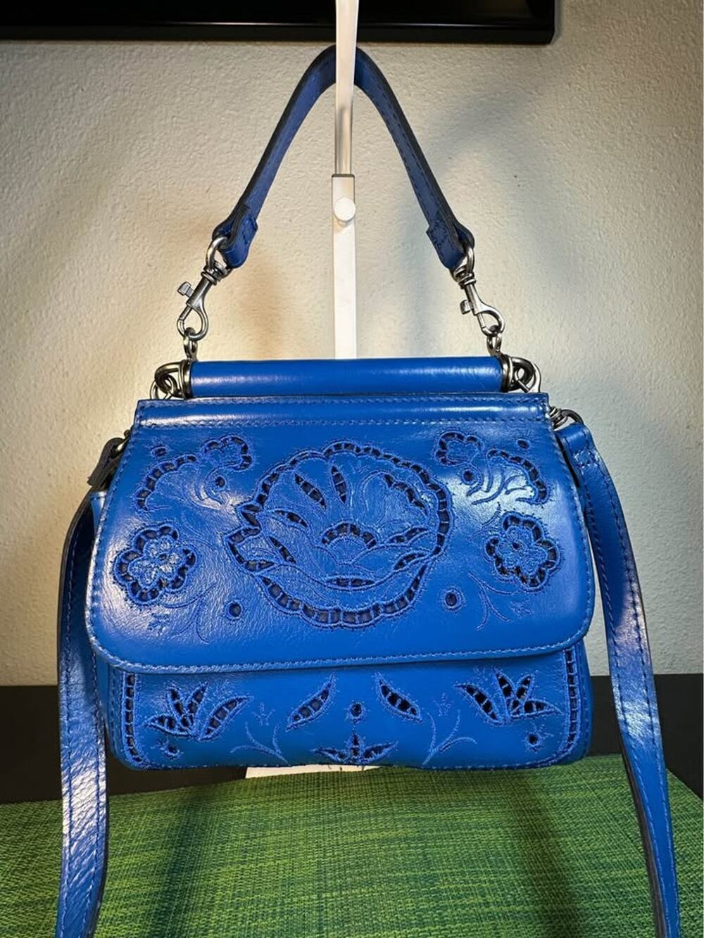 Patricia Nash Annabelle French Lace Leather Satchel – Royal Blue
